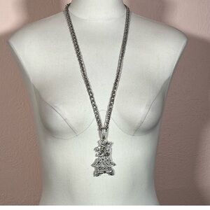 Vintage 60 70 MCM Maximalist
Oversized Aztec Inca Silver Long Mod
Necklace